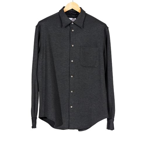 Knit Button Front Shirt Charcoal 18oz Viscose Blend Twill