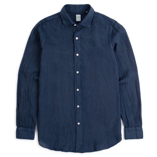 Finamore Gaeta Linen Luigi Sport Shirt: Navy