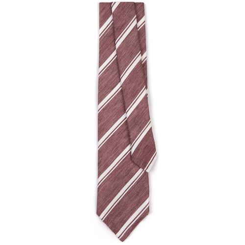 Bigi Cotton Silk Linen Stripe Tie: Burgundy