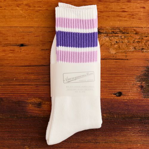 3 Line Crew Length Sock in Purple