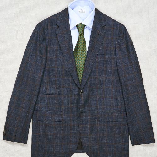 Sartorio Napoli Navy with Brown Check Wool/Silk/Linen Sport Coat (Pre-Owned)