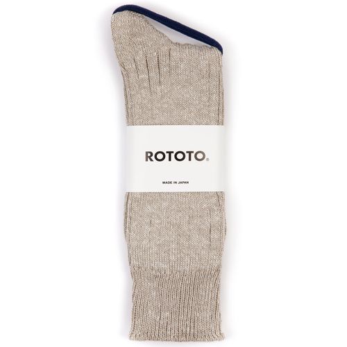 RoToTo Linen Cotton Ribbed Crew Socks: Greige