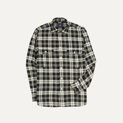 Black and White Check Brushed Cotton Two-Pocket Work Shirt