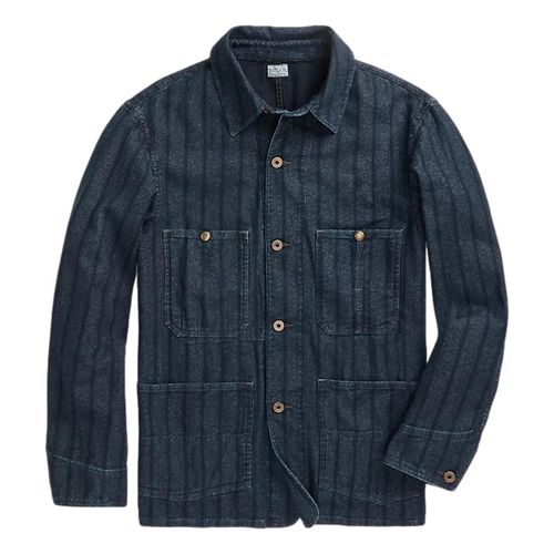 Indigo Striped Twill Shirt Jacket Indigo White