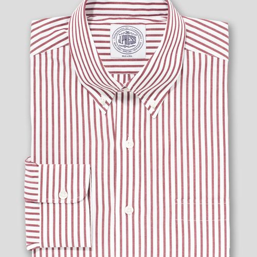 Dark Red White Butcher Stripe Broadcloth Dress Shirt