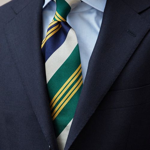 Drake's Green/Navy/Yellow/Grey Stripe Silk Tie (NOS)