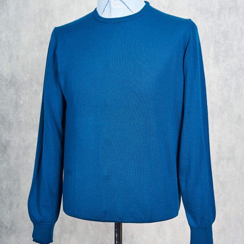 Ascot Chang Blue Extra-Fine Merino Wool Round Neck Sweater (NOS)