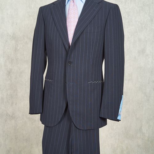 Ring Jacket AMJ01 Navy Wool/Silk "Ice Twist" Chalkstripe Suit (NOS)