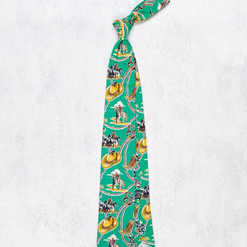 Drake's Green Cowboy Print Silk Tie (NOS)