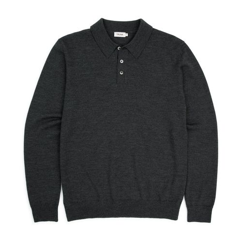 Trunk Enford Merino Knit Long Sleeve Polo Shirt: Charcoal