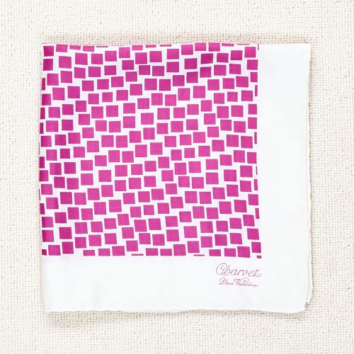 Charvet Cream with Magenta Square Silk Pocket Square (Pre-Owned)