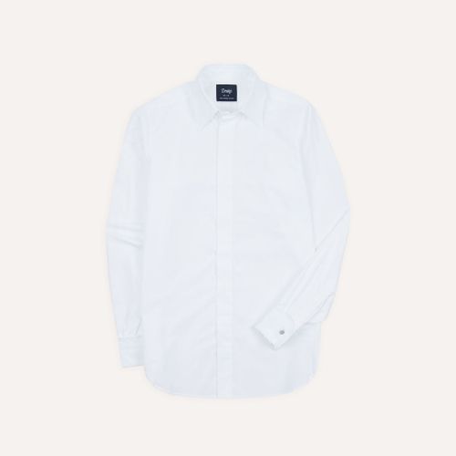 White Cotton Long Point Collar Dinner Shirt