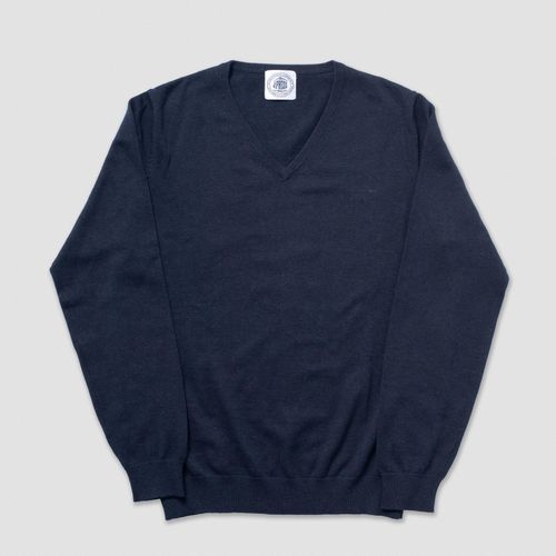 Cotton Cashmere V-neck Sweater - Navy