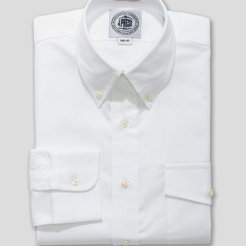 White Oxford Dress Shirt With Flap Pocket - Trim Fit