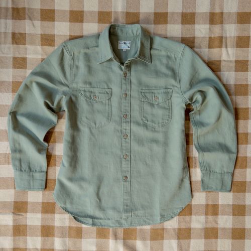 Cotton/Linen Twill Officer's Shirt - Faded Olive