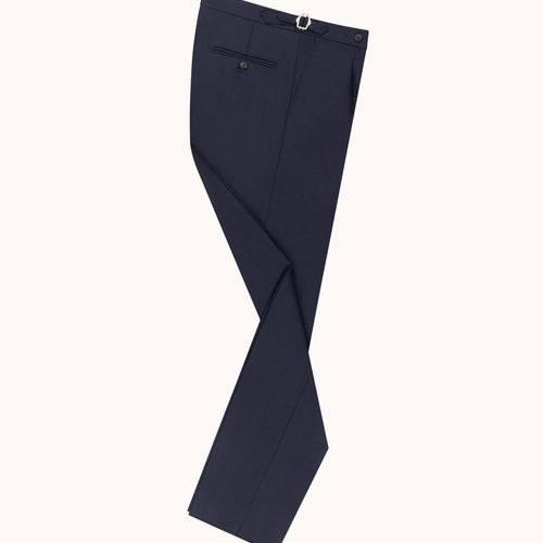 Single Pleat Trouser - Navy Herringbone Wool