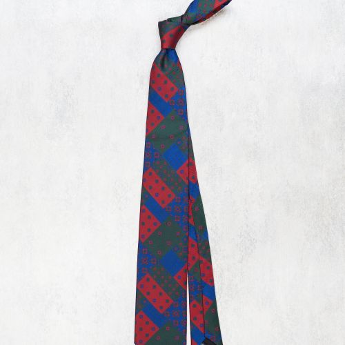 Drake's Red/Green/Blue Rectangle Pattern Silk Tie (NOS)