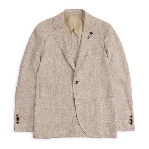 Lardini Linen Blend Prince of Wales Check Jacket: Tan