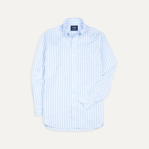 Blue Broad Stripe Cotton Poplin Button-Down Shirt