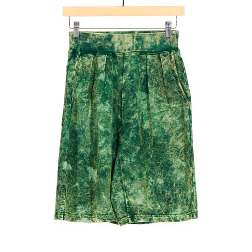 French Terry Pleated Shorts Tie Dye Green