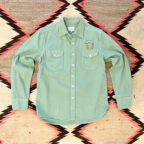 Horseshoe Chainstitched Herringbone Workshirt - Faded Olive