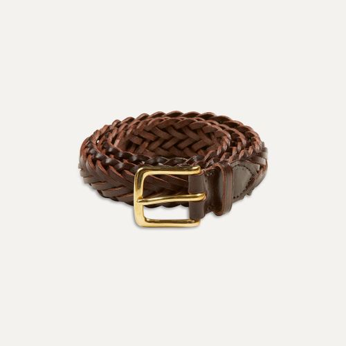 Brown Plaited Bridle Leather Belt with Brass Buckle