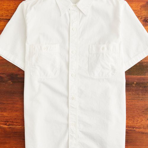 Short Sleeve Work Shirt in White Chambray