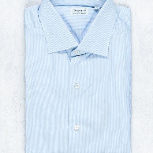 Finamore Blue Stripe Cotton Spread Collar Dress Shirt (NOS)