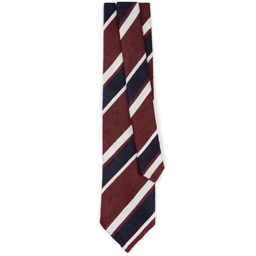 Bigi Shantung Silk Stripe Tie: Burgundy/Navy