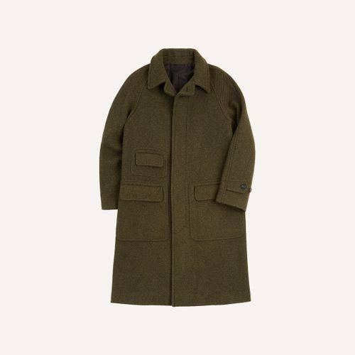 Green Donegal Wool Twill Raglan Coat