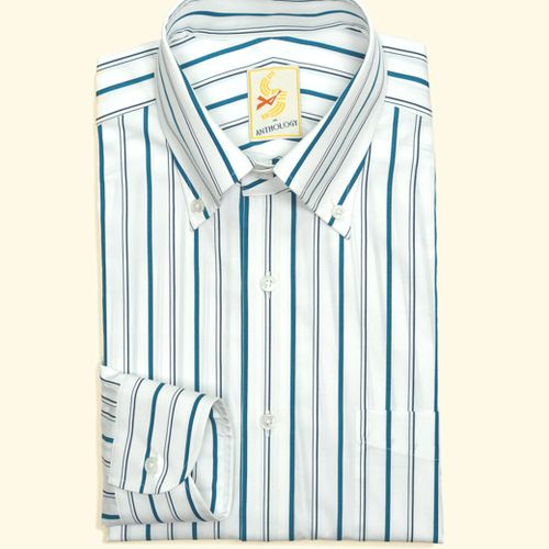 Teal and Hollow White Striped Button-Down ShirtTeal and Hollow White Striped Button-Down Shirt