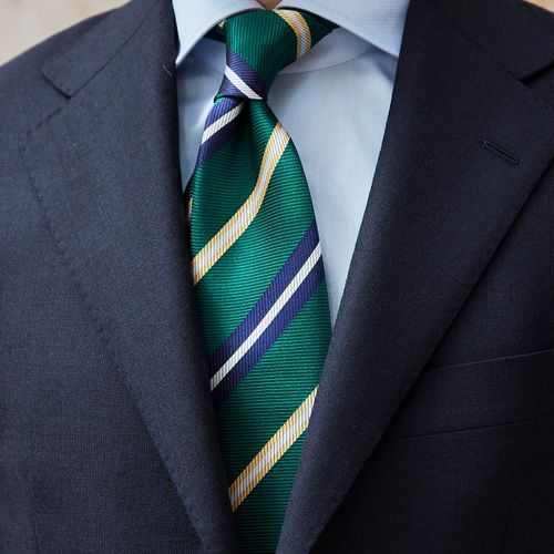 Drake's Green with Navy/Yellow/White Stripe Herringbone Silk Tie (NOS)