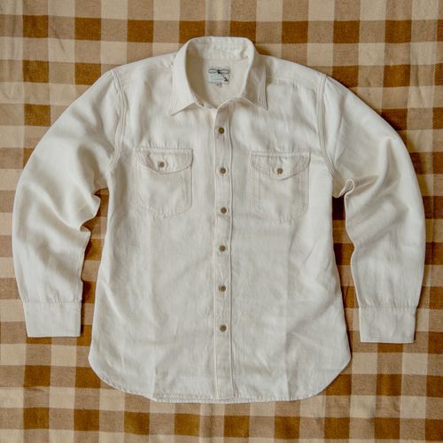 Cotton/Linen Twill Officer's Shirt - Unbleached