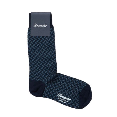 Drumohr Blue/Navy Razor Blade Pattern Cotton Socks (NOS)