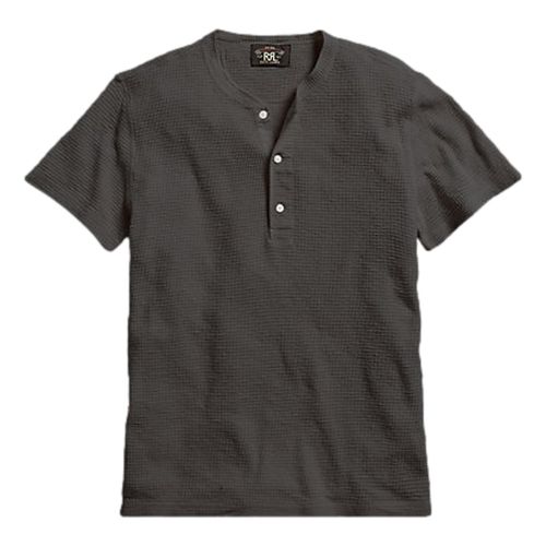 Waffle-Knit Short-Sleeve Henley Shirt Faded Black Canvas