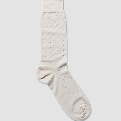 Pin Dot Cotton Mid-calf Socks - Natural