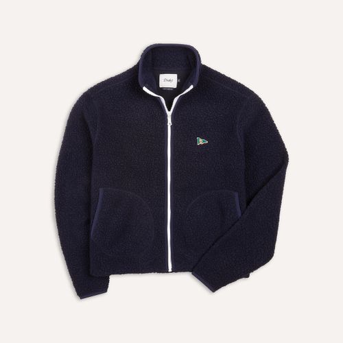 Navy Boucle Wool Zip Fleece Jacket