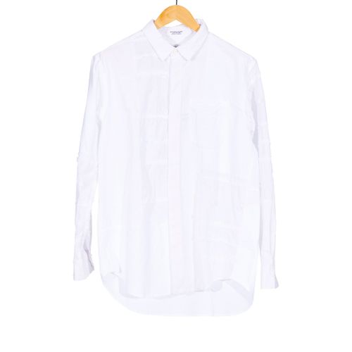 Combo Short Collar White Patchwork Button Down Shirt Cotton