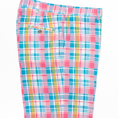 Cotton Madras Shorts -blue/fuschia/gold