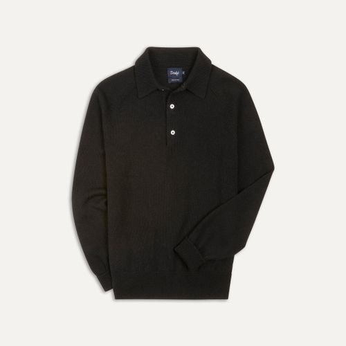 Black Merino Wool Knitted Polo