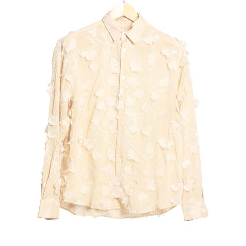 Jack Floral Applique Long Sleeve Button Front Shirt Beige