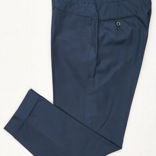 Ambrosi Napoli Navy Cotton Flat Front Trousers Bespoke (Pre-Owned)