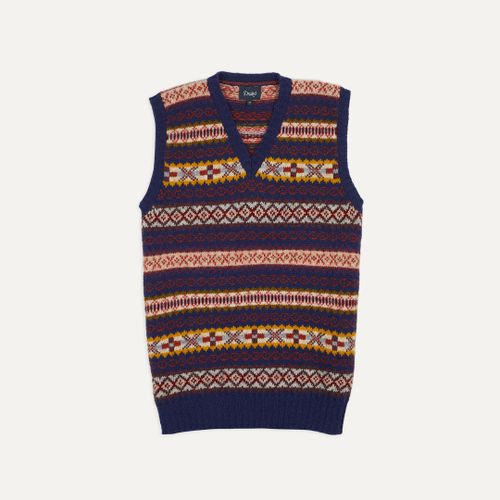 Navy Fair Isle Lambswool Sleeveless V-Neck Jumper