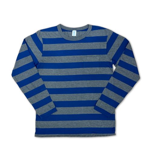 Big Stripe L/S C/N Tee w/PKT / Navy/Charcoal