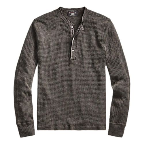 Waffle-Knit Cotton Henley Faded Black Canvas