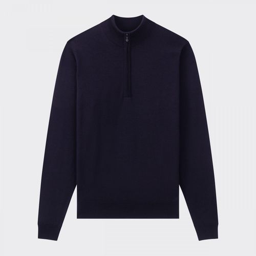 Merino Wool Zip Collar Sweater : Navy