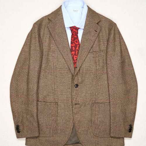 Casa Del Sarto Brown/Beige/Red Prince of Wales Check Wool Sport Coat (Pre-Owned)