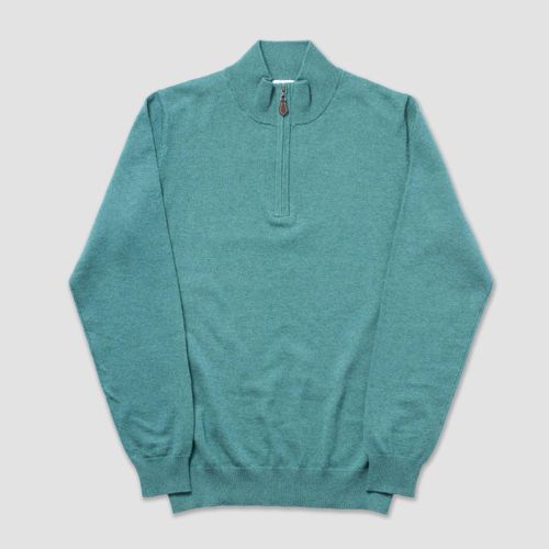 Cotton Cashmere Quarter Zip Up - Green