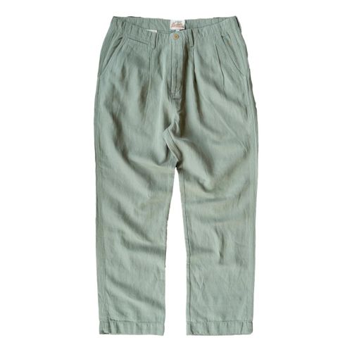 Pleated Cotton Linen Twill Chino Faded Olive