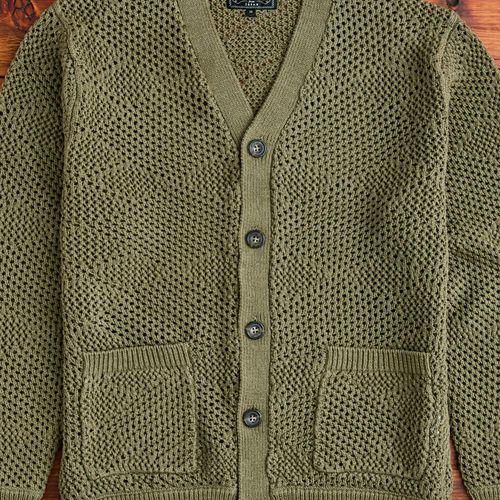 Argyle Mesh Cardigan in Olive